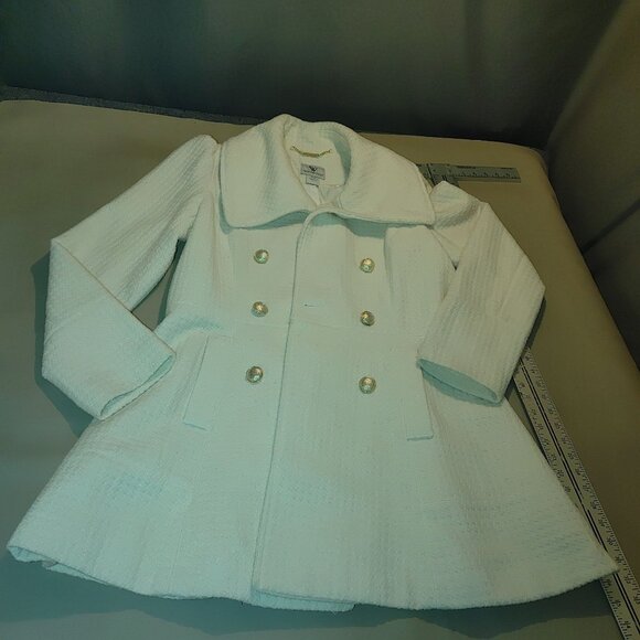 Worthington Peacoat Coat L Large Doube Breasted ivory Cream Slimmer Tweed - Picture 8 of 11